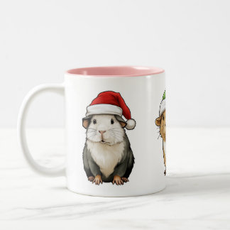 Guinea Pig Christmas wear Santa Hat Two-Tone Coffee Mug