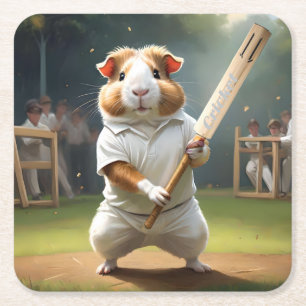 Guinea Pig Cricketer: Dressed In Whites Square Paper Coaster