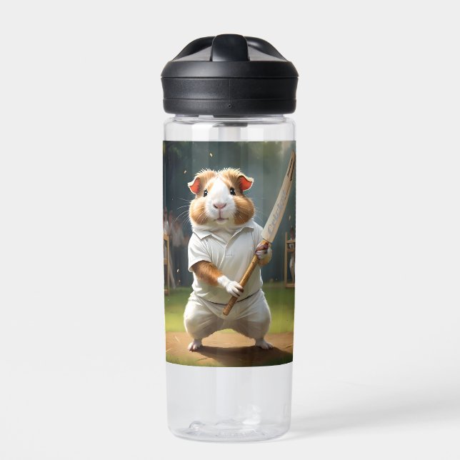 Guinea Pig Cricketer: Dressed In Whites Water Bottle (Front)