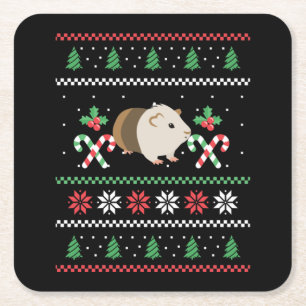 Guinea pig Dad ugly Christmas Square Paper Coaster