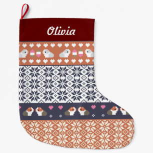 Guinea Pig Fair Isle Pattern Personalized Large Christmas Stocking