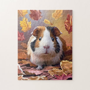 Guinea Pig & Falling Autumn Leaves Jigsaw Puzzle