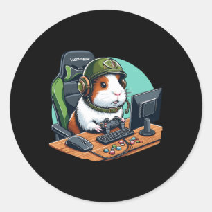Guinea Pig Gamer Playing Video Game Wildlife Anima Classic Round Sticker