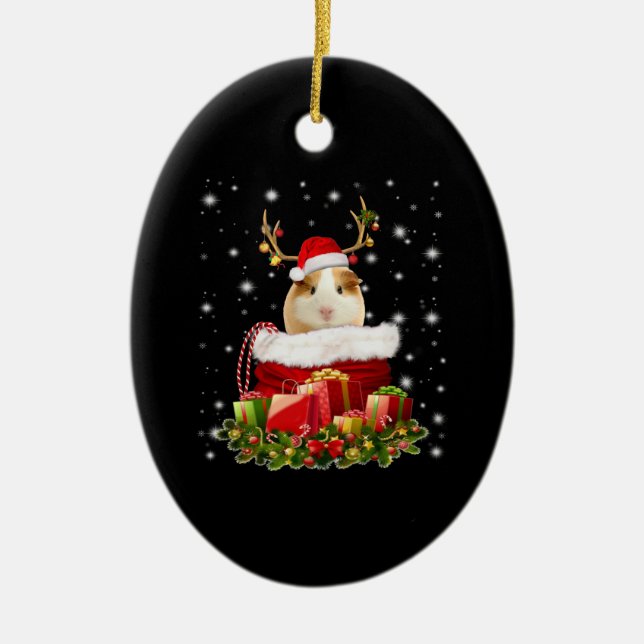 Guinea Pig Gift | Merry Christmas Guinea Pig Ceramic Ornament (Front)