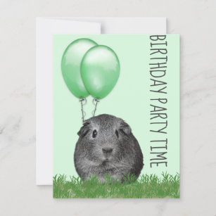 Guinea Pig Girly Green Balloon Custom Birthday Invitation