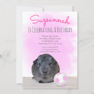 Guinea Pig Girly iPink Soccer Ball Custom Birthday Invitation