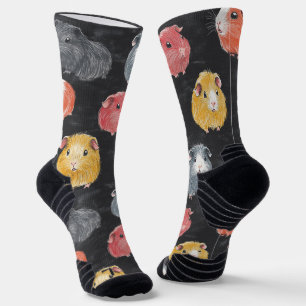 Guinea Pig Hamster Chalk Drawing Pattern Black Socks