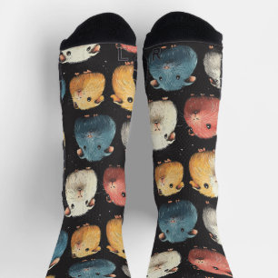 Guinea Pig Hamster Chalk Drawing Pattern Black Socks