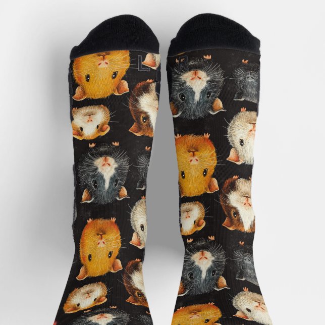 Guinea Pig Hamster Chalk Drawing Pattern Black Socks (Top)