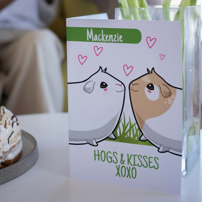 Guinea Pig Hogs and Kisses personalised Valentines Holiday Card (Guinea Pig Hogs and Kisses personalized Valentines Holiday Card by Ricaso. Two cute guinea pigs)