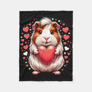 Guinea Pig Holding Heart Valentine's Day Cute Vale Fleece Blanket
