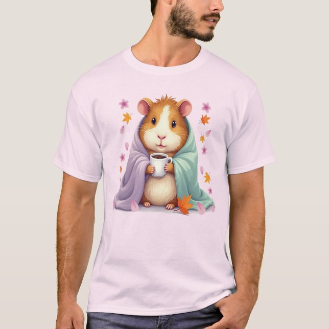 Guinea Pig in a Blanket Autumn Cherry Blossoms gif T-Shirt (Front)
