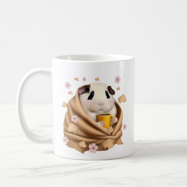 Guinea Pig In A Blanket, Autumn, Fall Guinea Pig  Coffee Mug (Left)