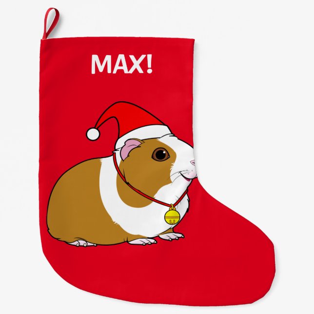 Guinea Pig In a Santa Hat and Bow Large Christmas Stocking (Front)