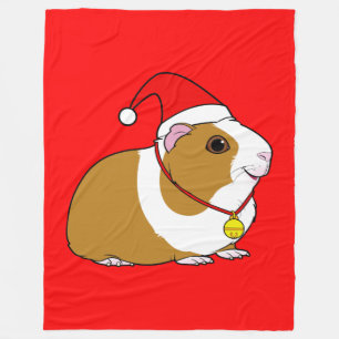Guinea Pig in Santa Hat and Bell Fleece Blanket