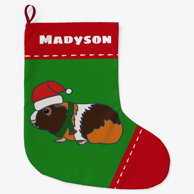 Guinea Pig in Santa Hat Personalised Large Christmas Stocking (Front)