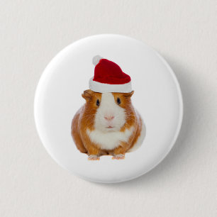 Guinea Pig in Santa's hat 6 Cm Round Badge