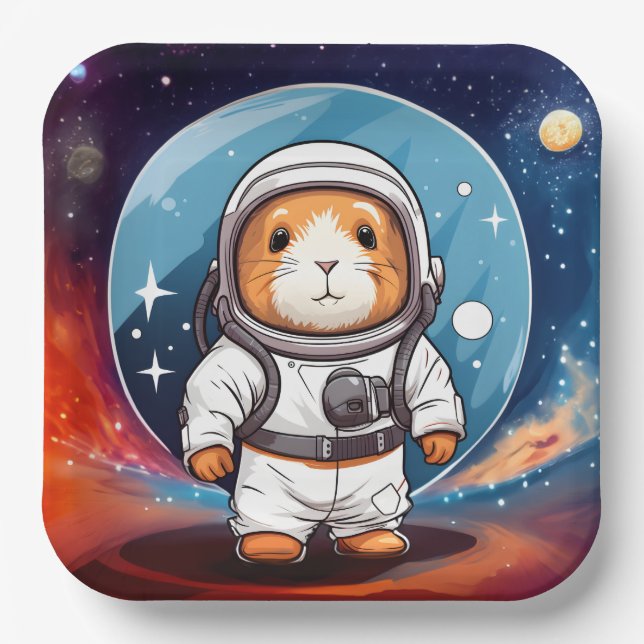 Guinea Pig in Space Paper Plate (Front)