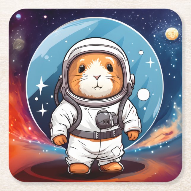 Guinea Pig in Space Square Paper Coaster (Front)