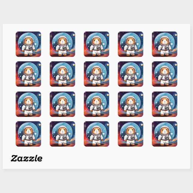 Guinea Pig in Space Square Sticker (Sheet)