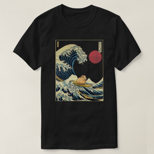 Guinea Pig Kanagawa Wave Funny Surf Animal  T-Shirt (Design Front)