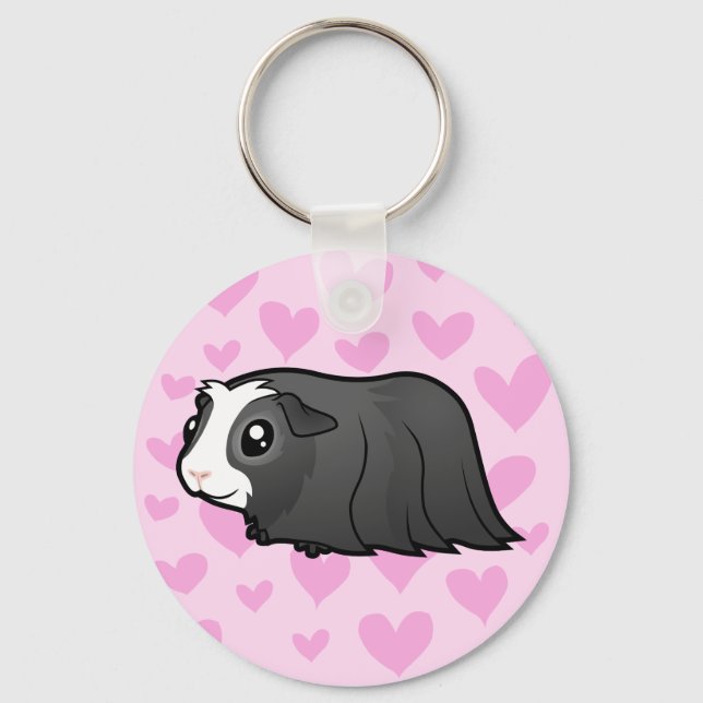 Guinea Pig Love (long hair) Key Ring (Front)