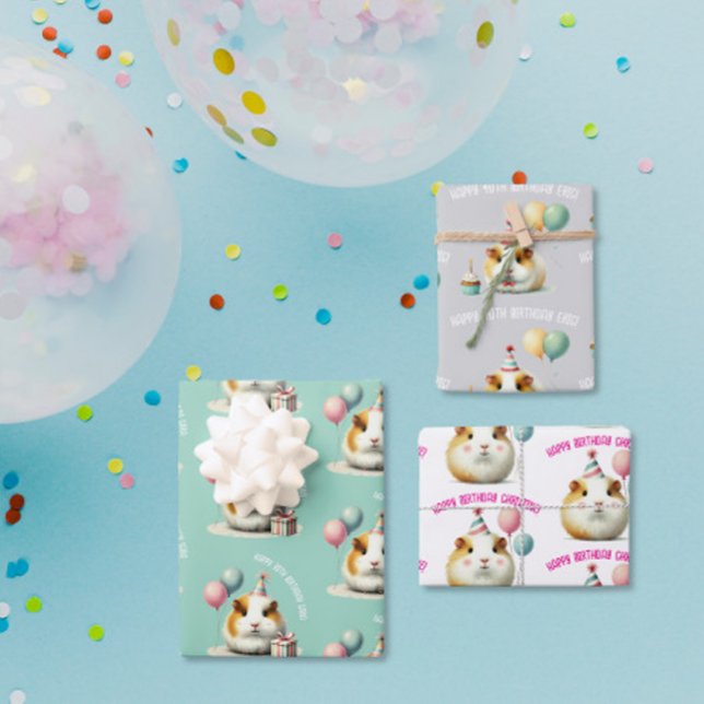guinea pig lover birthday celebration gift wrapping paper sheet (Creator Uploaded)