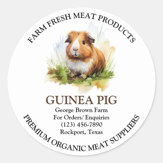 Guinea Pig Meat Farming Label Sticker (Front)