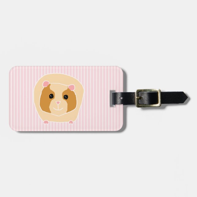 Guinea Pig, on light pink stripes. Luggage Tag (Front Horizontal)