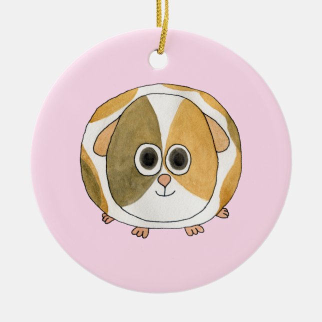 Guinea Pig on Pink. Ceramic Tree Decoration (Front)