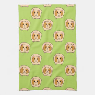 Guinea Pig Pattern, on Green. Tea Towel