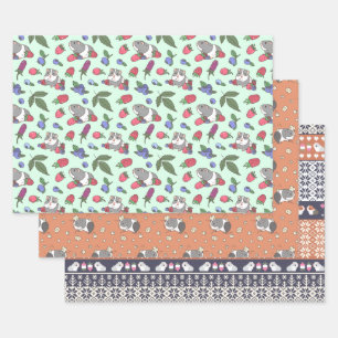 Guinea pig pattern set of three wrapping paper sheet
