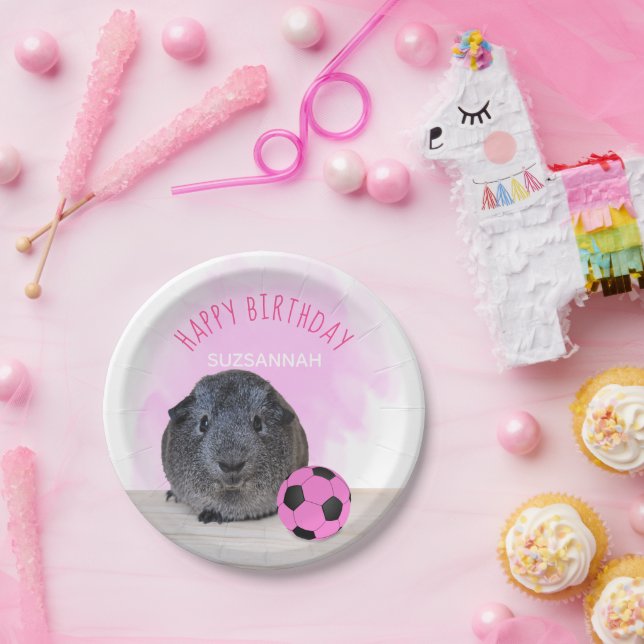 Guinea Pig Pink Soccer Ball Custom Birthday Party Paper Plate (Party)
