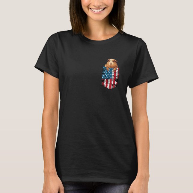 Guinea Pig Pocket 4th of July American Flag  Patri T-Shirt (Front)