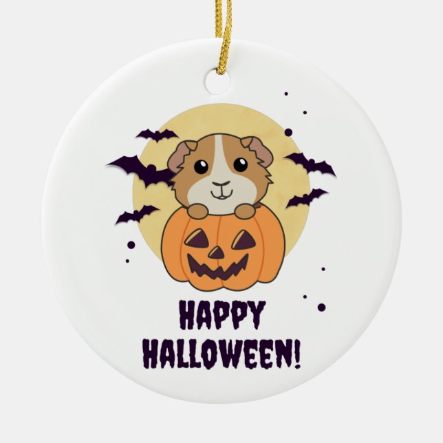 Guinea Pig Pumpkin Sweet Animals Happy Halloween C Ceramic Ornament (Front)