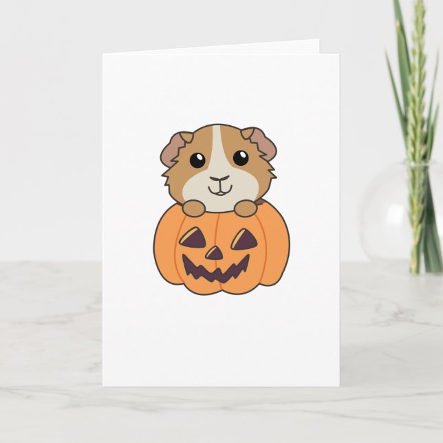 Guinea Pig Pumpkin Sweet Animals Happy Halloween Card (Front)