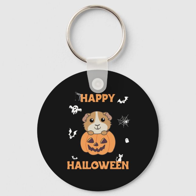 Guinea Pig Pumpkin Sweet Animals Happy Halloween Key Ring (Front)