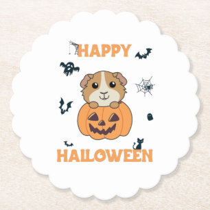 Guinea Pig Pumpkin Sweet Animals Happy Halloween Paper Coaster