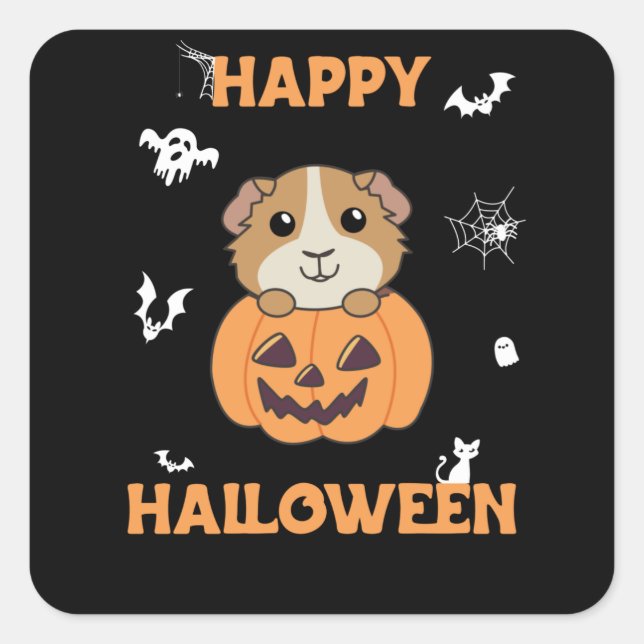 Guinea Pig Pumpkin Sweet Animals Happy Halloween Square Sticker (Front)