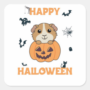 Guinea Pig Pumpkin Sweet Animals Happy Halloween Square Sticker