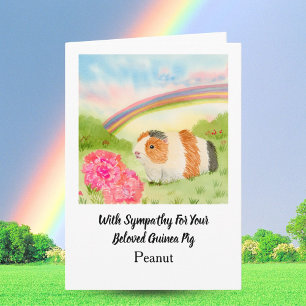 Guinea Pig Rainbow Sympathy with Carnations Name Card