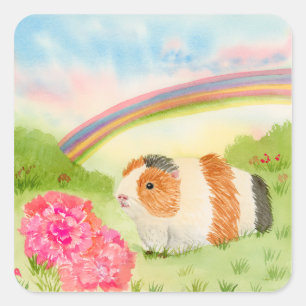 Guinea Pig Rainbow with Carnations  Square Sticker
