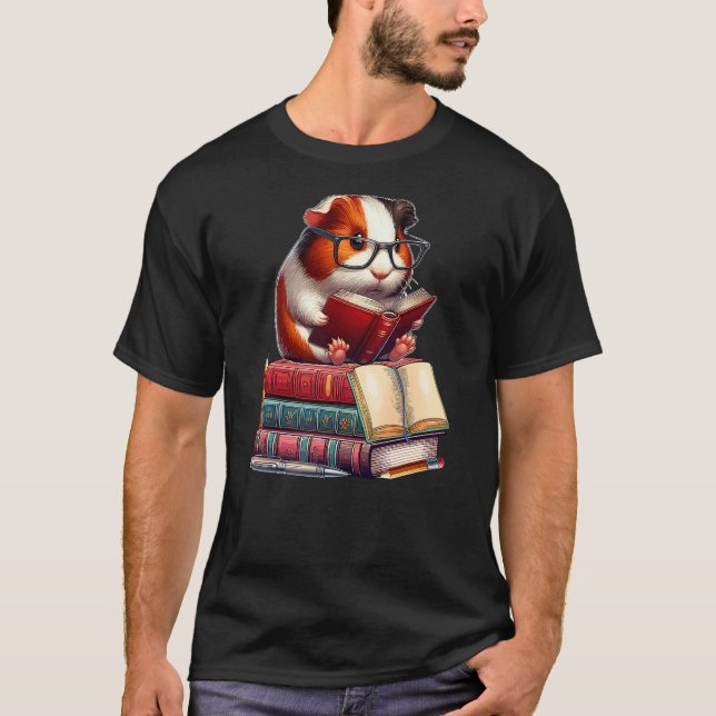 Guinea Pig Reading Books Matching Bookworm Readers T-Shirt (Front)