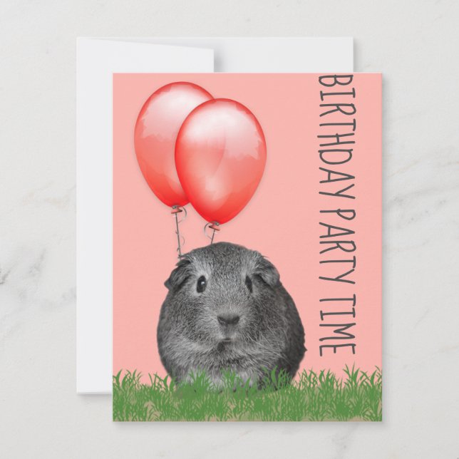 Guinea Pig Red Balloons Custom Birthday Invitation (Front)