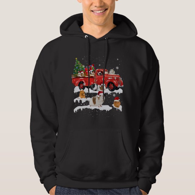 Guinea Pig Riding Red Truck Merry Christmas X-mas  Hoodie (Front)