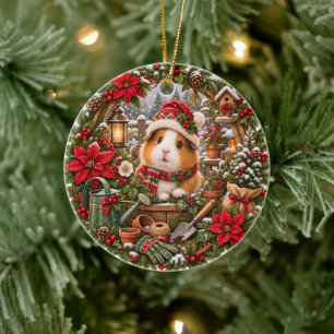 Guinea Pig Santa Hat Garden Pots For Pet Lovers Ceramic Ornament