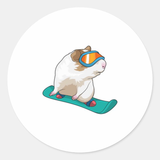 Guinea pig Snowboarder Snowboard Classic Round Sticker (Front)