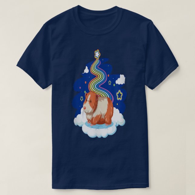 Guinea Pig Standing on a Cloud with Rainbow  T-Shirt (Design Front)