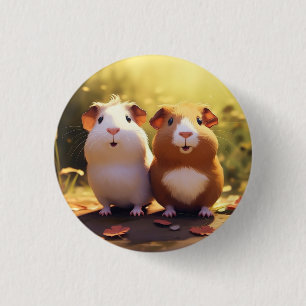Guinea pig themed badge, pin, button. 3 cm round badge