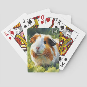 Guinea Pig Watercolor Cute Pet Monogrammed Playing Cards
